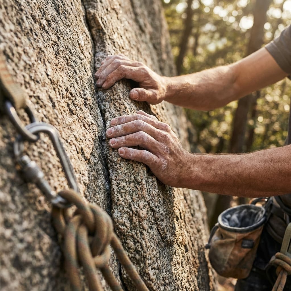 Hands applying salve in the mountains